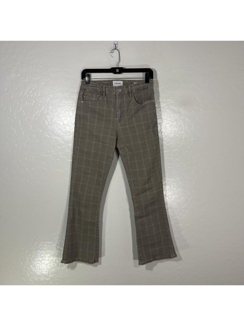 FRAME Le Crop Mini Boot Jeans Womens 28 Brown Oxford Plaid Slim 28x27 Denim